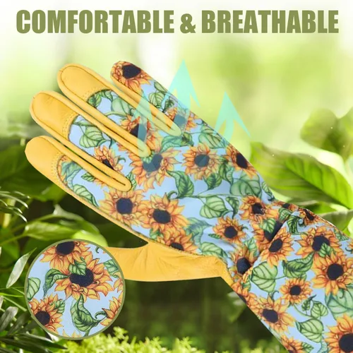 Miniatura 5 de Guantes largos de jardinería para mujeres, a prueba de espinas, guantes de cuero de vaquilla para poda de rosas, para cactus, rosas y moras azul M