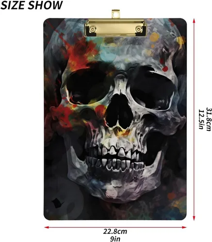 Miniatura 3 de Vnurnrn Portapapeles de plástico de calaveras coloridas con gancho tamaño A4 12.5 X 9 pulgadas clip de plata para dibujo oficina