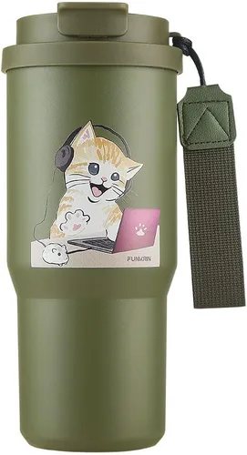 Miniatura 7 de Funkrin Taza de café aislada con popote y tapa abatible, vaso de 24 onzas con revestimiento de cerámica, taza de viaje a prueba de fugas al vacío