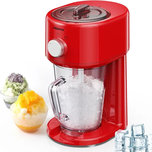 Reemix Máquina de hielo afeitado, máquina de afeitar eléctrica de hielo y máquina de cono de nieve con almacenamiento de gran capacidad, trituradora