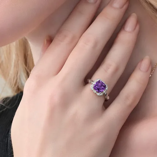 Miniatura 122 de Gem Stone King Anillo de compromiso de plata de ley 925 de 0.315 in con piedra natal y zafiro blanco creado Anillo de compromiso de boda