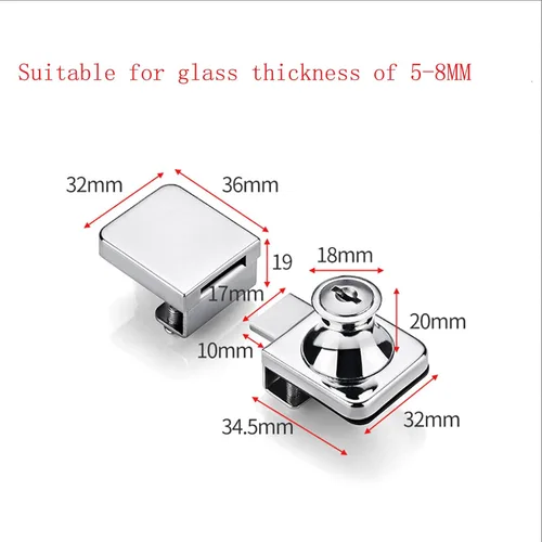 Miniatura 2 de Paquete de 2 cerraduras de cristal para gabinete de joyería de aleación de zinc para puerta de vidrio de 0.2 a 0.31 pulgadas (llave similar)