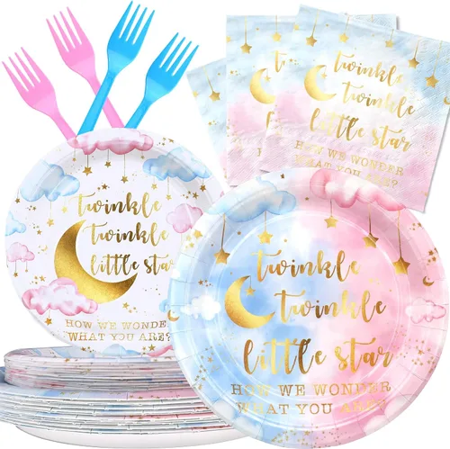 Miniatura 20 de Here Comes the Son - Suministros para baby shower para 20 invitados – Platos boho Sun y Rainbow Platos, servilletas y tenedores – Juego de vajilla