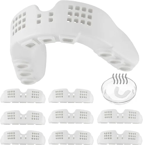 Miniatura 8 de BBTO Paquete de 10 protectores bucales deportivos, moldeables y transpirables con perforación, para hombres, mujeres, adultos, deportes