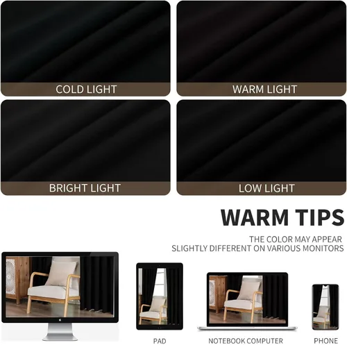 Miniatura 5 de CUCRAF Cortinas opacas de terciopelo negro de 63 pulgadas de largo, con aislamiento térmico, reducción de ruido, bolsillo para barra, cortinas