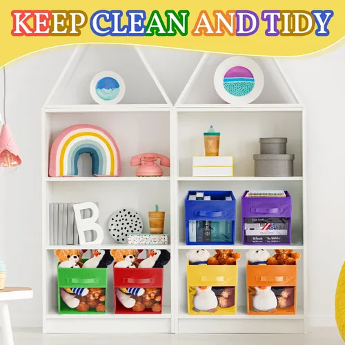 Miniatura 6 de Marsui 12 unidades de cubos transparentes de almacenamiento plegables negros para niños, organizador de aula de tela con ventana para sala