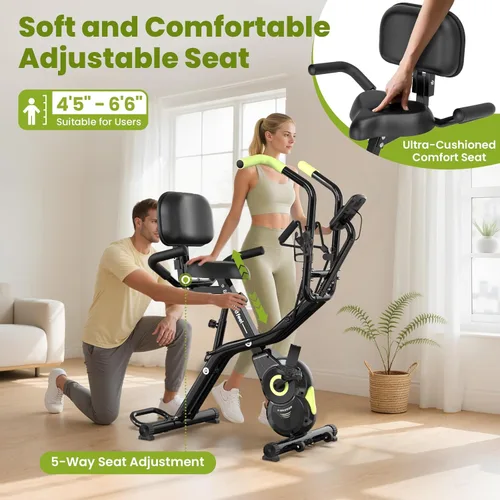 Miniatura 6 de Foldable Exercise Bike, Multifunctional Indoor Stationary Bikes for Home with 8-Level Magnetic Resistance, Quiet Workout Bike with Arm Resistance