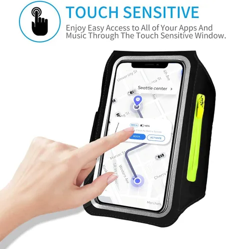 Miniatura 5 de Brazalete deportivo para teléfono móvil con bolsillo para auriculares. Para iPhone 16 15 Pro 14 Plus 13 11 XR XS, y Samsung Galaxy S24/S10. Negro