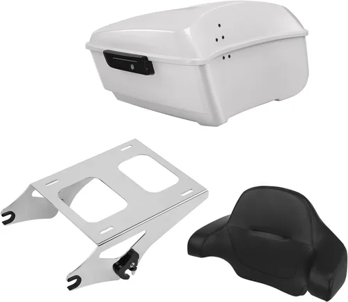 Miniatura 10 de TCT-MOTORPARTS Atlas Silver Metálico Maletero de Viaje Modificado con Respaldo y Montaje en Rack Adecuado para Harley Touring 14-25 Street Glide