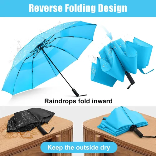 Miniatura 77 de G4Free Paraguas de golf grande de 42/46/54/62 pulgadas, paraguas compacto de viaje inverso, 10 varillas, resistente al viento para lluvia, doble