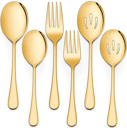 Miniatura 10 de LIANYU Juego de 6 cucharas y tenedores negros para servir, 8 3/4 pulgadas, acero inoxidable, para bufé, catering, fiesta, banquete, servir, tenedor