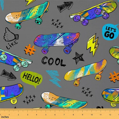 The Yard - Tela de skate para niños, hippie, para adolescentes, para coser sillas, sofá, tela impermeable con grafiti de acuarela para tapicería y