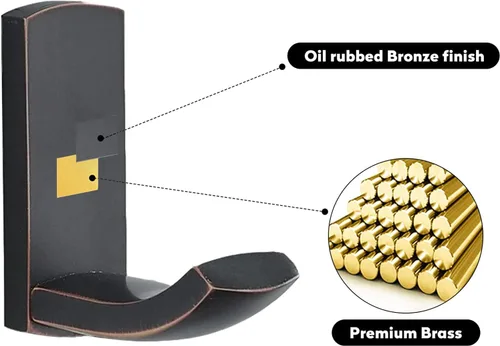 Miniatura 4 de WINCASE Ganchos de bronce para toallas de baño, paquete de 2 ganchos para ropa de baño, ganchos de latón macizo aceitado en la cocina montados