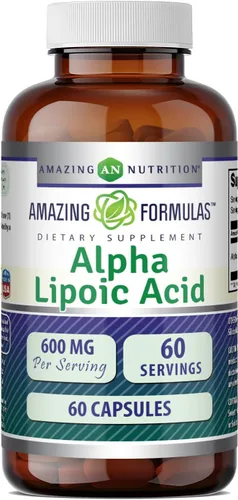 Amazing Formulas - Ácido alfa lipoico | Suplemento de 600 mg por porción, cápsulas, sin OMG, sin gluten, fabricado en Estados Unidos (paquete de 1,
