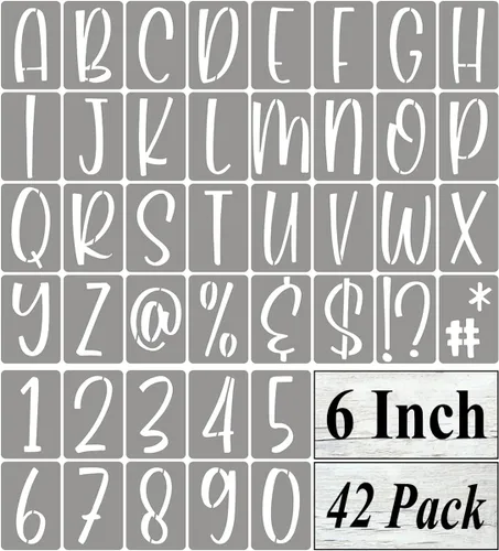 Plantillas de letras del alfabeto de 6 pulgadas para pintar, paquete de 42 plantillas de letras y números con letreros para pintar sobre madera,