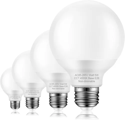 Miniatura 8 de Paquete de 4 bombillas de baño de color blanco cálido, equivalente a 60 vatios, base media E26, bombillas LED G25 para tocador de baño, bombilla