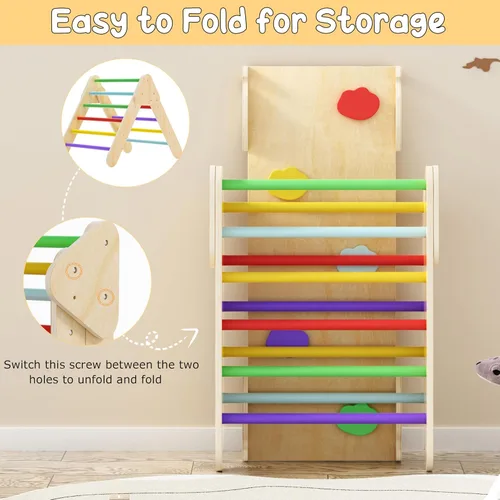 Miniatura 9 de Olakids Triángulo Pikler Set 7 en 1 Juguetes de Escalada para Niños Pequeños de 1-3 Años Interior Plegable Madera Montessori Gimnasio de la Selva