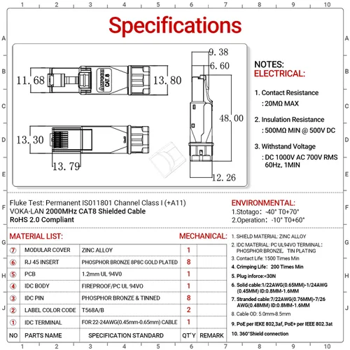 Miniatura 8 de AMPCOM STP CAT8 RJ45 Conector de aleación de zinc sin herramientas Ethernet Terminación de campo Enchufe modular -6