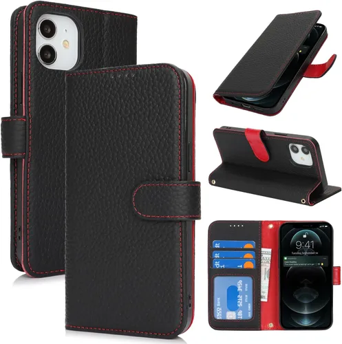 Miniatura 28 de Zouzt Funda para iPhone 11 de 6.1 pulgadas de piel auténtica con 4 ranuras para tarjetas, tarjetero con bloqueo RFID, tapa magnética, función atril