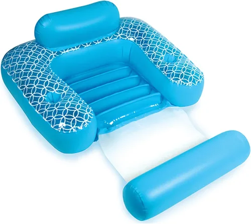 Miniatura 5 de Silla inflable de piscina Shangri-La azul y blanco con portavasos de 68.5 pulgadas