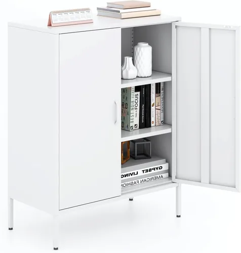 Miniatura 16 de Washsemba Aparador de almacenamiento de 2 puertas, armario de almacenamiento de metal con 2 estantes ajustables, gabinete de metal multiusos