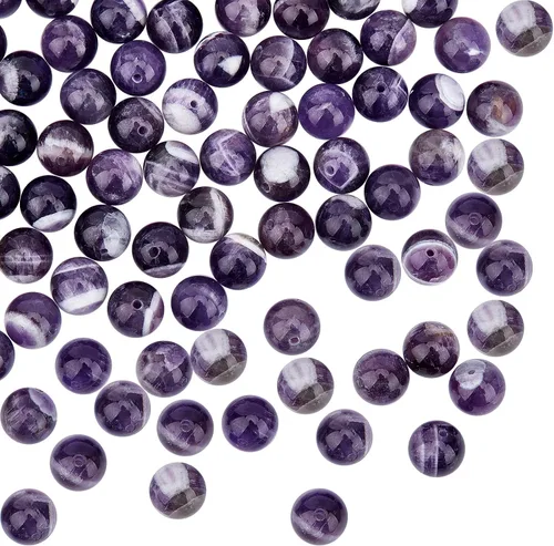 OLYCRAFT 88-98pcspcs - Cuentas de amatista natural de 7.8 a 0.354 in, cuentas de energía redondas sueltas para hacer pulseras, collares, joyas,