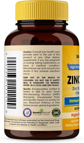 Miniatura 4 de SANDHUHERBALS Cápsulas de zinc de 30 mg para hombres y mujeres 120 unidades (paquete de 1) Suplementos de zinc para apoyo inmunológico
