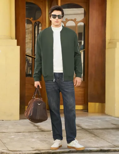 Miniatura 2 de CRYSULLY Chaquetas bomber ligeras para hombre, con cremallera completa, casual, rompevientos, de golf, a la moda, con bolsillo