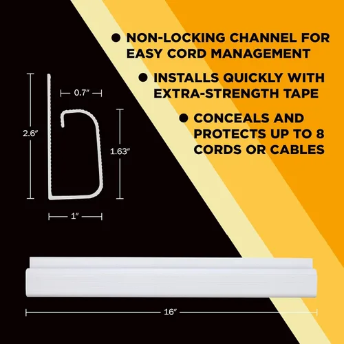 Miniatura 5 de Simple Cord - Paquete de 5 cables de canal J de 16 pulgadas para debajo del escritorio, organizador de cables adhesivo fácil de instalar