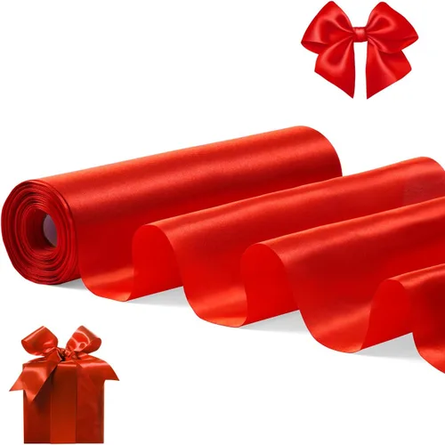 Miniatura 36 de FAKILO Cinta de satén roja de 4 pulgadas x 22 yardas de ancho para gran ceremonia de apertura, negocio, corte, lazos, Navidad, festival, decoración