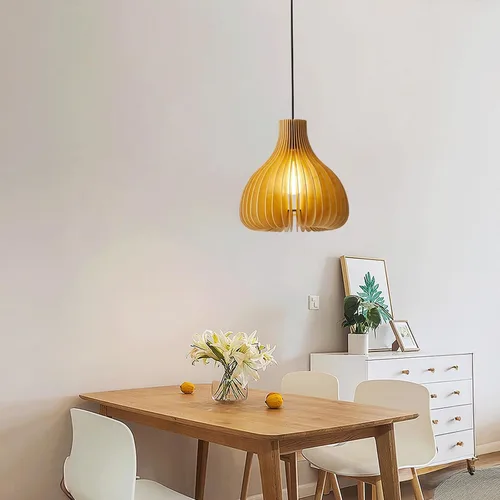 Miniatura 5 de Lámpara colgante de 9.1" Luz Colgante de Techo de Madera Maciza Ajustable Casquillo E27 Decorativa Iluminación Interior para Comedor Cocina Recámara
