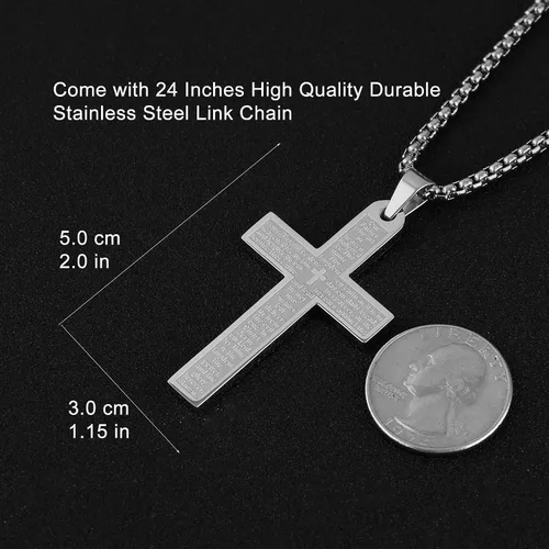 Miniatura 4 de HZMAN Stainless Steel Mens Womens Cross Necklace Lords Prayer Pendant 4 Colors Available