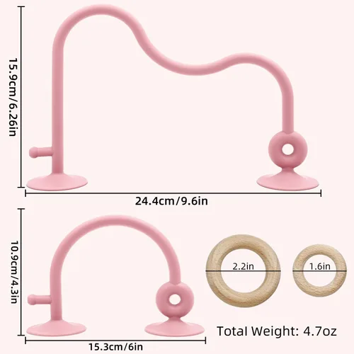 Miniatura 6 de Juguetes sensoriales de succión para silla alta para bebés de 12 a 18 meses, cuerda de silicona de grado alimenticio con lazo de roble, juguete Rosa