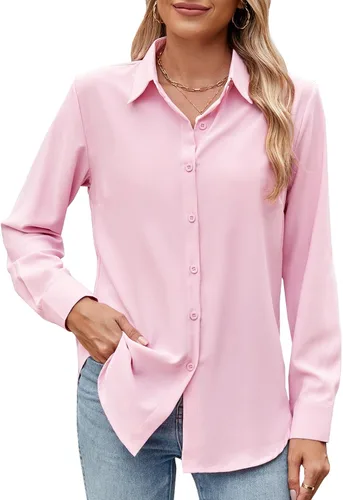 Miniatura 8 de Camisa de manga larga con botones para mujer, ultra suave, elástica, sin arrugas, para trabajo, casual, negocios, oficina