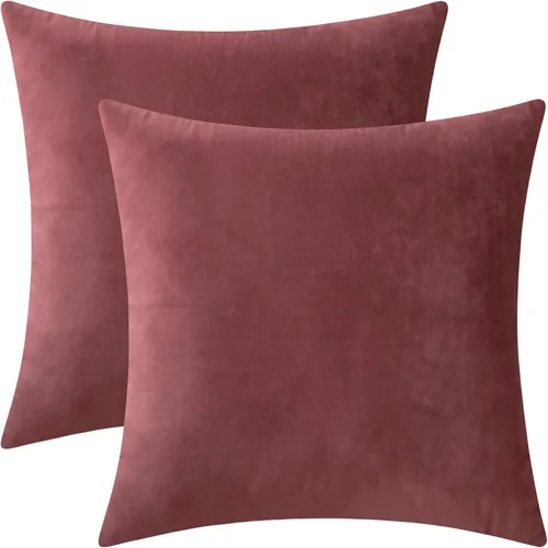 Juego de 2 fundas de almohada de terciopelo para sofá y cama, 18 x 18 pulgadas, color malva