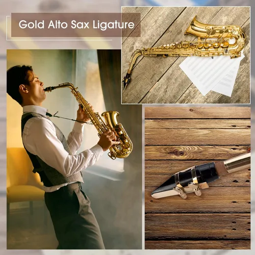 Miniatura 4 de Ligadura de saxofón alto, ligadura de saxofón alto, ligadura de boquilla de saxofón alto, con tornillos ajustables, cierre de ligadura de saxofón