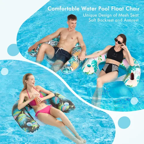 Miniatura 6 de OKSUWATER - Paquete de 4 flotadores de piscina para adultos, con dos portavasos, flotadores inflables para piscina, flotadores de lago para adultos