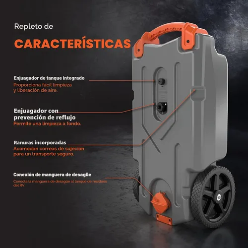 Miniatura 5 de Camco Rhino - Tanque portátil de 15 galones para RV - Cuenta con ruedas grandes resistentes a pinchazos y orificio de drenaje bajo - Incluye