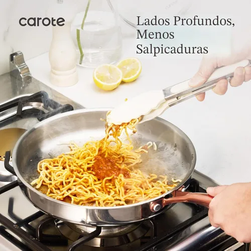 Miniatura 6 de CAROTE Sartén de 10 Pulgadas de Acero Inoxidable de Tres Capas, Sartén Antiadherente para Huevos y Tortillas, Apto para Horno, Inducción, Compatible