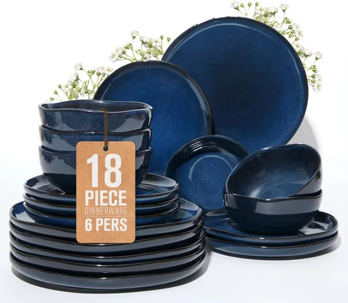 Miniatura 20 de Pokini - Juegos de vajilla de gres para cena, juego de platos y cuencos de cerámica, platos de cocina aptos para microondas y lavavajillas, platos