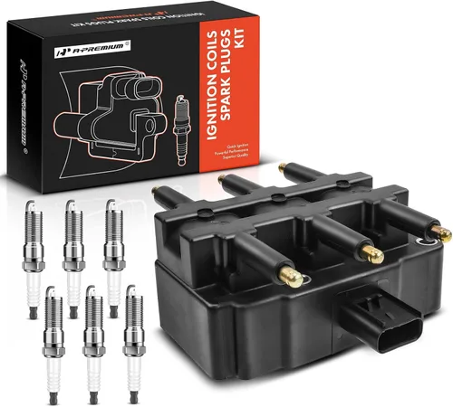 A-Premium 1 paquete de bobina de encendido y 6 bujías de iridio compatibles con Chrysler Town & Country y Dodge Grand Caravan y Jeep Wrangler
