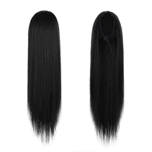 Miniatura 2 de BARSDAR Extensión de Cola de Caballo Corta y Recta - Extensiones de Cabello de Cola de Caballo con Cordón de 14 Pulgadas en Negro para Mujeres