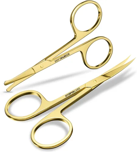 Utopia Care Tijeras para cejas, tijeras pequeñas profesionales de acero inoxidable para hombres y mujeres, tijeras para el pelo de la nariz para el