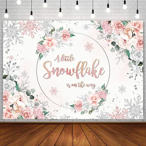 Miniatura 9 de AIBIIN Telón de fondo de invierno de 7 x 5 pies para baby shower de copo de nieve azul plateado copo de nieve floral del país de las maravillas
