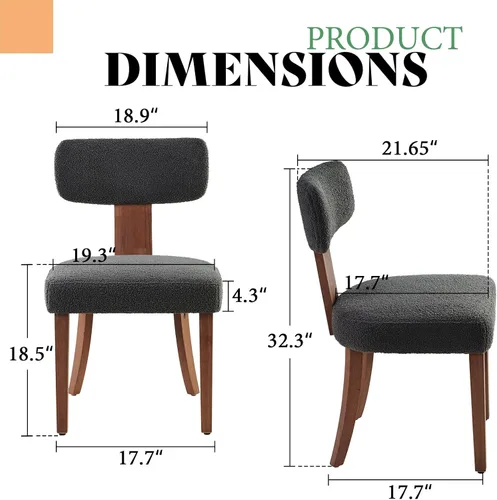 Miniatura 3 de AMERLIFE Juego de 2 sillas de cocina, sillas Boucle con respaldo y asiento curvados tapizados, marco de madera dura de estilo moderno, color gris