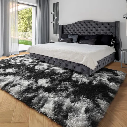 Miniatura 4 de PAGISOFE Alfombras de dormitorio de color negro, blanco y gris, de 4 x 6 pies, alfombra suave y mullida de felpa para interiores para sala de estar