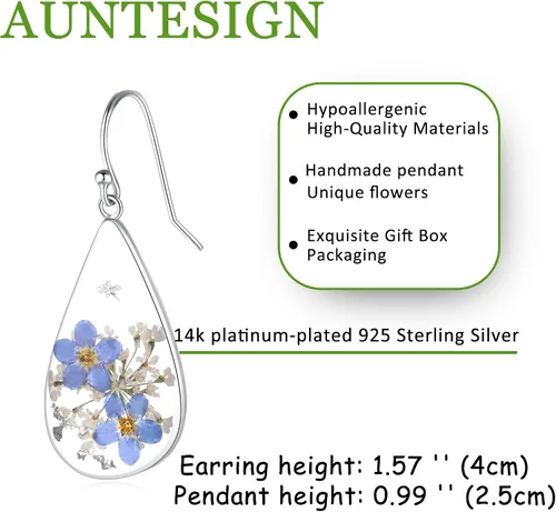 Miniatura 91 de Forget-Me-Not and Queen Anne's Lace Pressed Wildflower Earrings Pressed Flower Earrings Handmade Drop and Dangle Earrings Gift for Woman
