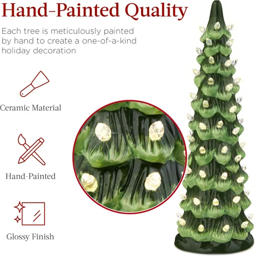 Miniatura 2 de Best Choice Products - Juego de 3 árboles de Navidad de cerámica, decoración de mesa preiluminada y pintada a mano con bombillas LED de luz blanca