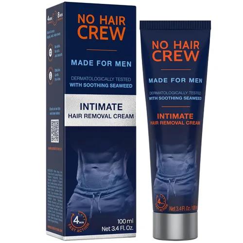 No Hair Crew Crema depilatoria íntima/privada en casa para hombres, sin dolor, impecable, calmante para cabello corporal masculino grueso no