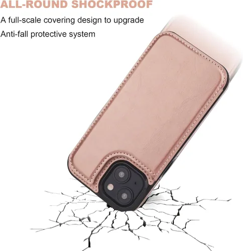 Miniatura 6 de ONETOP - Funda tipo cartera compatible con iPhone 15 con soporte para tarjetas, funda de piel sintética con ranuras para tarjetas, doble cierre Oro